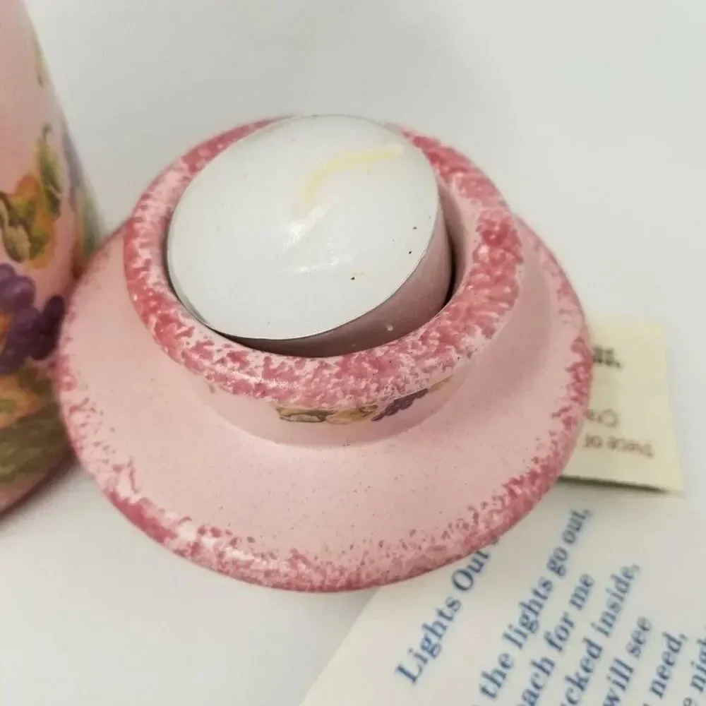 Vintage 90s Pink Hand Painted Ceramic Lights Out Votive Taper Candles Pink